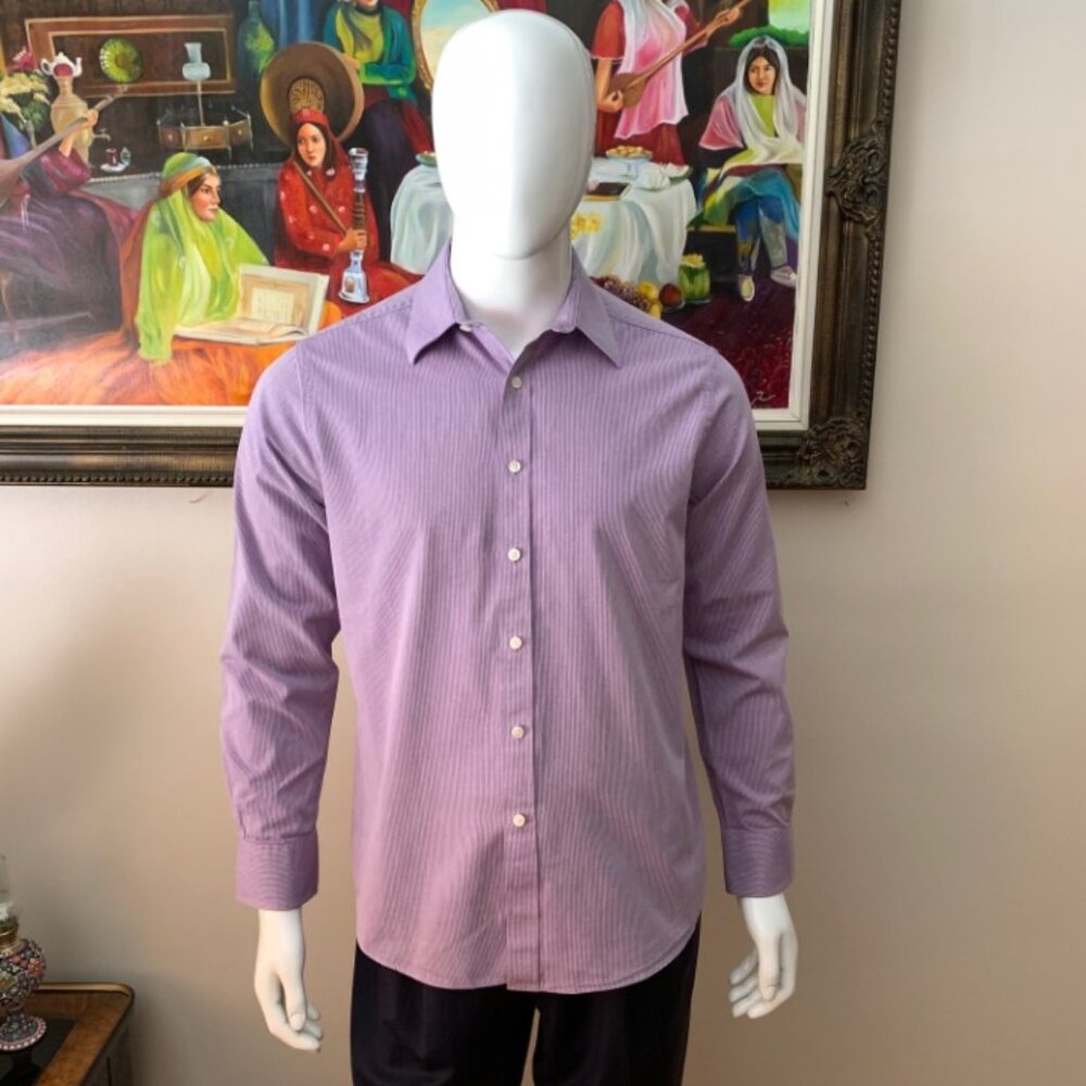 MICHAEL Michael Kors Men’s 16 1/2 Shirt Purple Stripes Button Down Long Sleeves